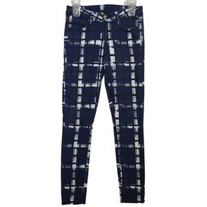 Paige Women's Skinny Pants Size 27 Jeans Plaid Checker Pattern Blue White Black